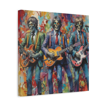 Rock Skeleton Band Canvas Print — Colorful Guitarist Wall Art