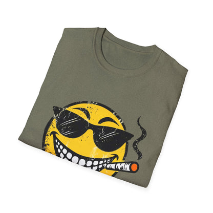 Smokin' Cool Emoji T-Shirt — Retro Grinning Face with Sunglasses & Cigar