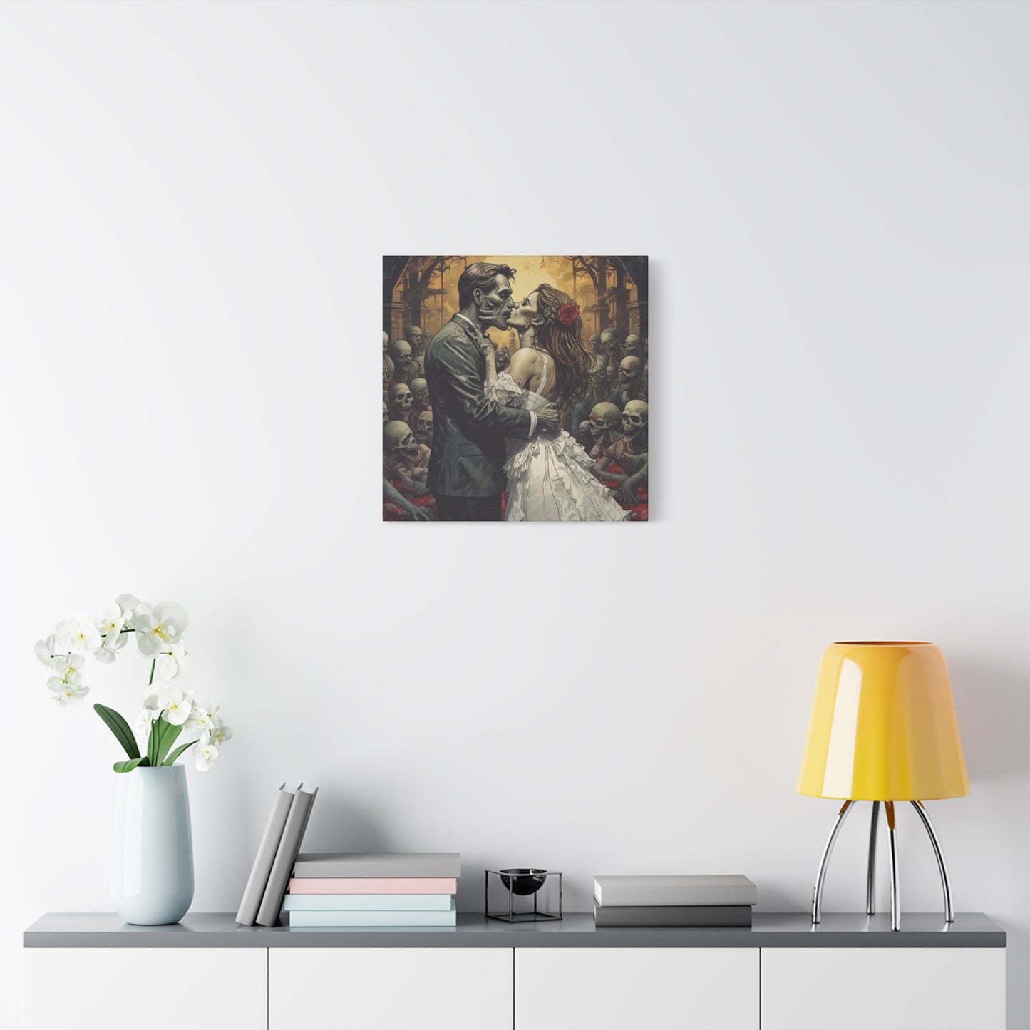 Zombie Bride & Groom Matte Canvas Wall Art — Gothic Wedding Horror Canvas