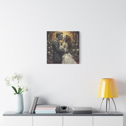Zombie Bride & Groom Matte Canvas Wall Art — Gothic Wedding Horror Canvas
