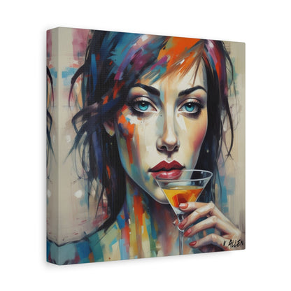 Colorful Femme Portrait Canvas — Martini Woman Stretched Wall Art