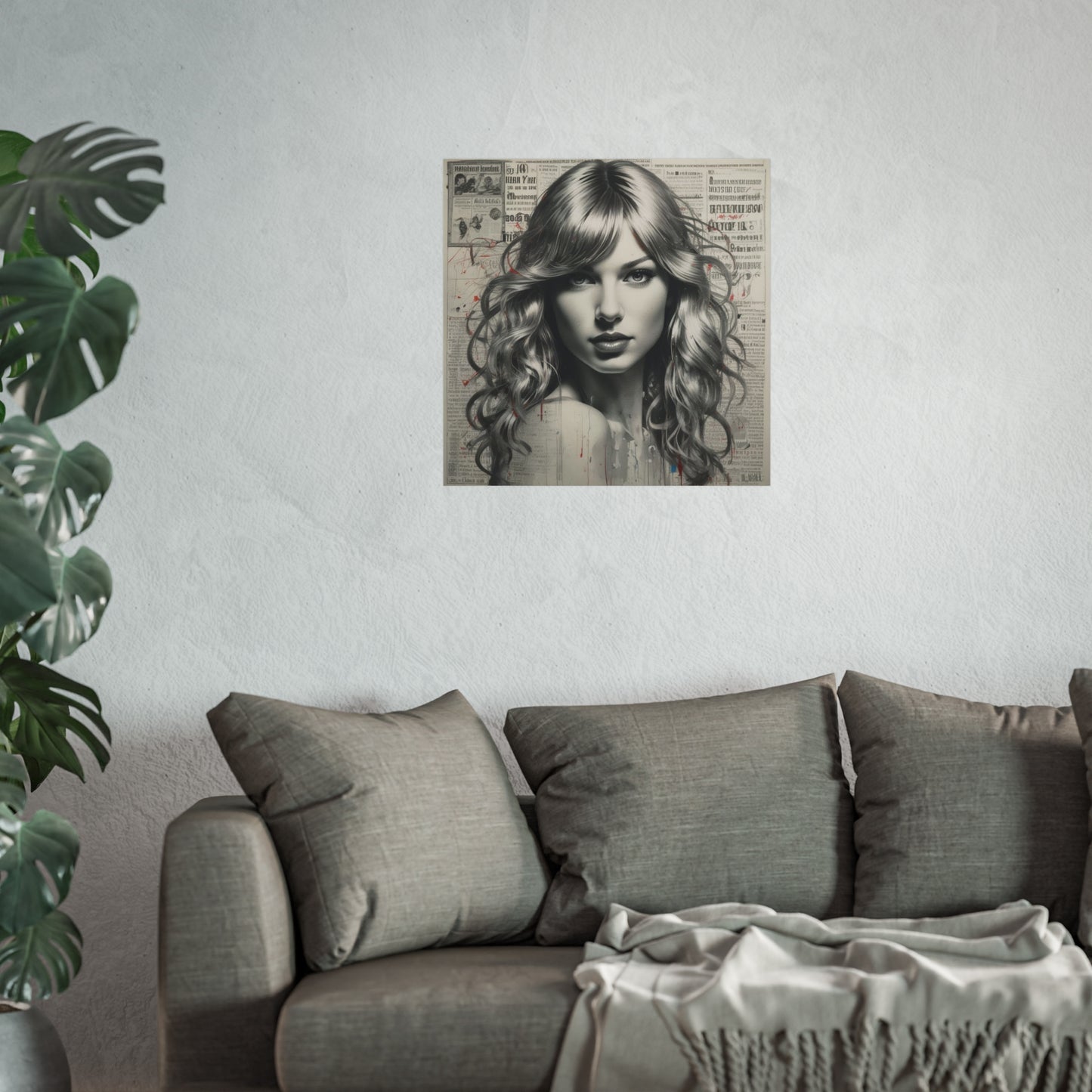 Taylor Inspired Portrait on Vintage Newspaper Background