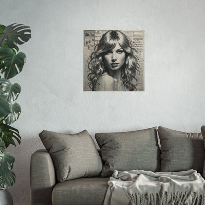 Taylor Inspired Portrait on Vintage Newspaper Background