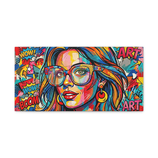Pop Art Chic Canvas Print — Colorful Retro Neon Portrait