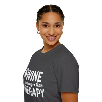 T-Shirt — "Wine Is Cheaper Than Therapy" Funny Wine Lover Tee
