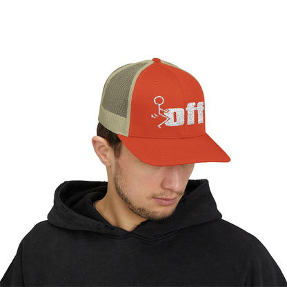 'F Off' Stick Figure Trucker Cap – Retro Distressed Snapback Hat