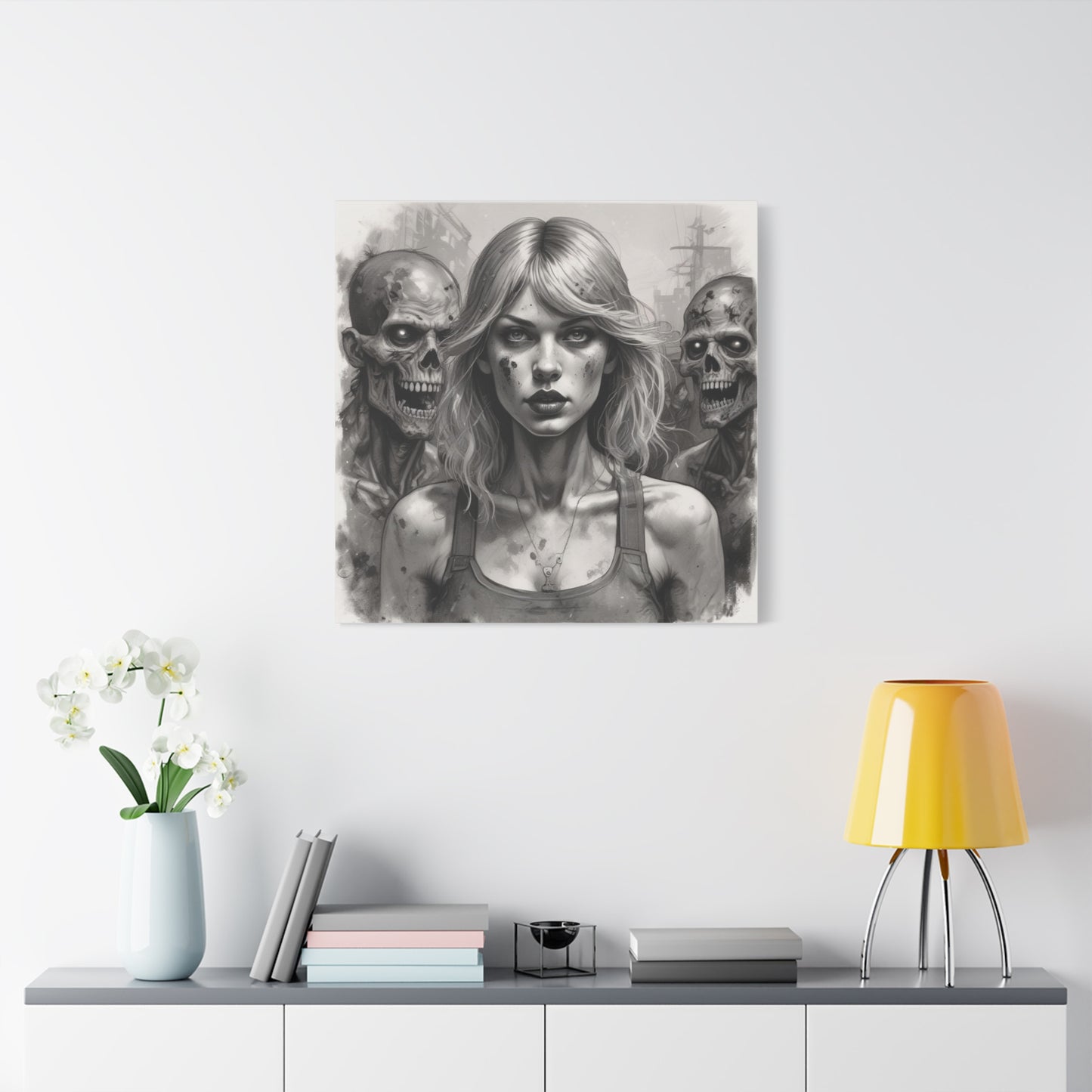 Zombie Apocalypse Canvas Print — Female Survivor Portrait Matte Stretched Art