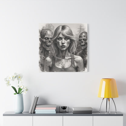 Zombie Apocalypse Canvas Print — Female Survivor Portrait Matte Stretched Art
