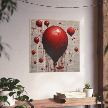 Fine Art Poster — Red Dripping Balloon on Vintage Book Pages