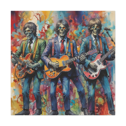 Rock Skeleton Band Canvas Print — Colorful Guitarist Wall Art