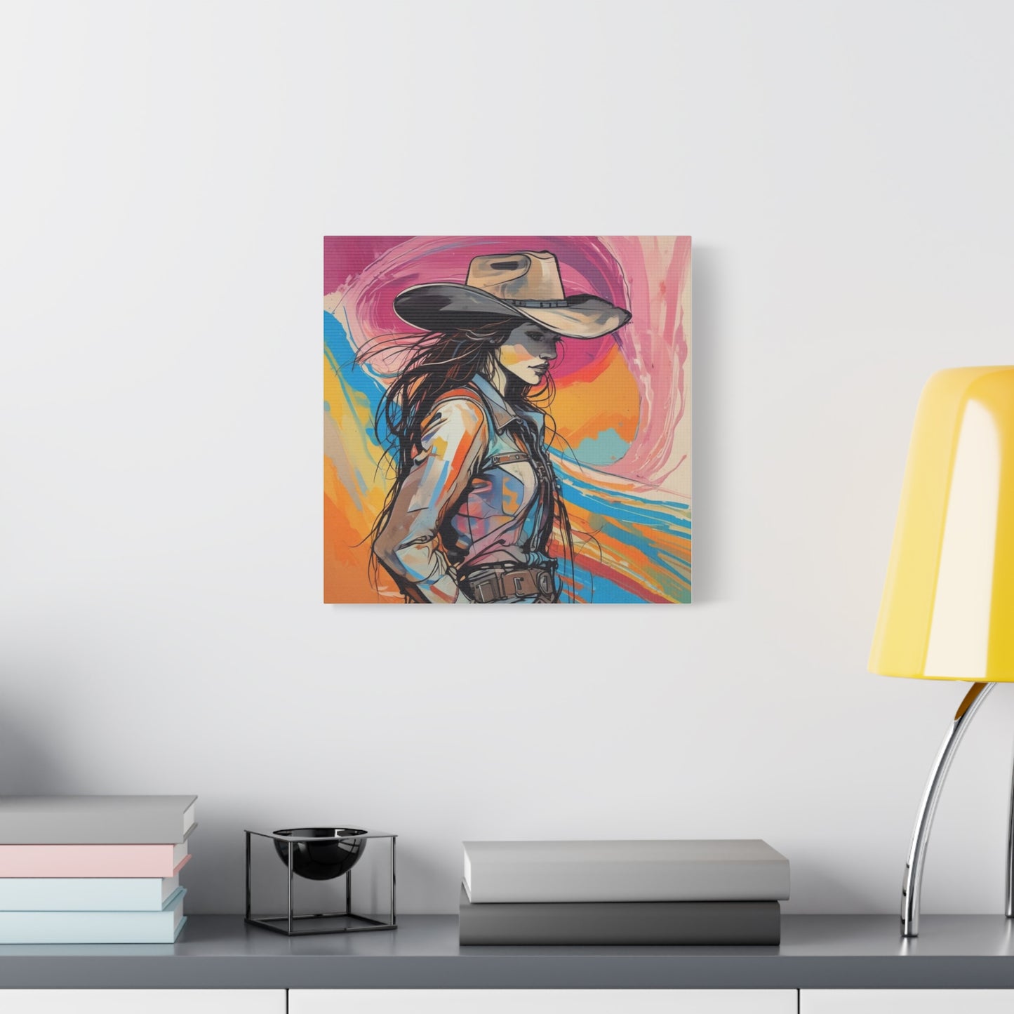 Cowgirl Canvas Wall Art — Vibrant Western Portrait Matte Stretched Canvas