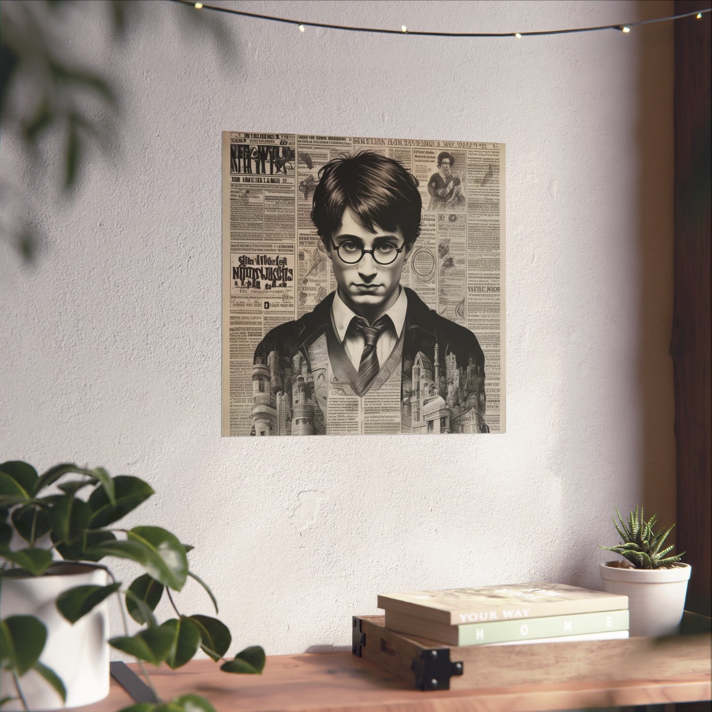Vintage Newspaper Portrait Poster — Young Wizard Illustration Fine Art Print