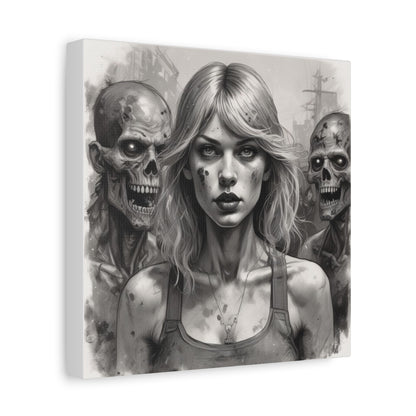 Zombie Apocalypse Canvas Print — Female Survivor Portrait Matte Stretched Art