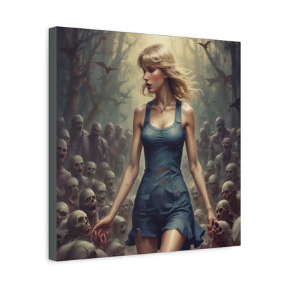 Zombie Swift Horde Canvas Print — Female Survivor Horror Wall Art (Matte Stretched 1.25")