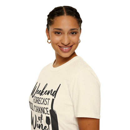 Wine Weekend T-Shirt — "Weekend Forecast 100% Chance of Wine" Graphic Tee