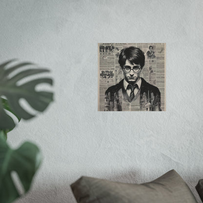 Vintage Newspaper Portrait Poster — Young Wizard Illustration Fine Art Print