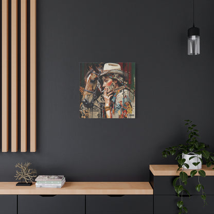 Western Collage Horse & Cowgirl Matte Canvas Wall Art - Stretched 1.25"