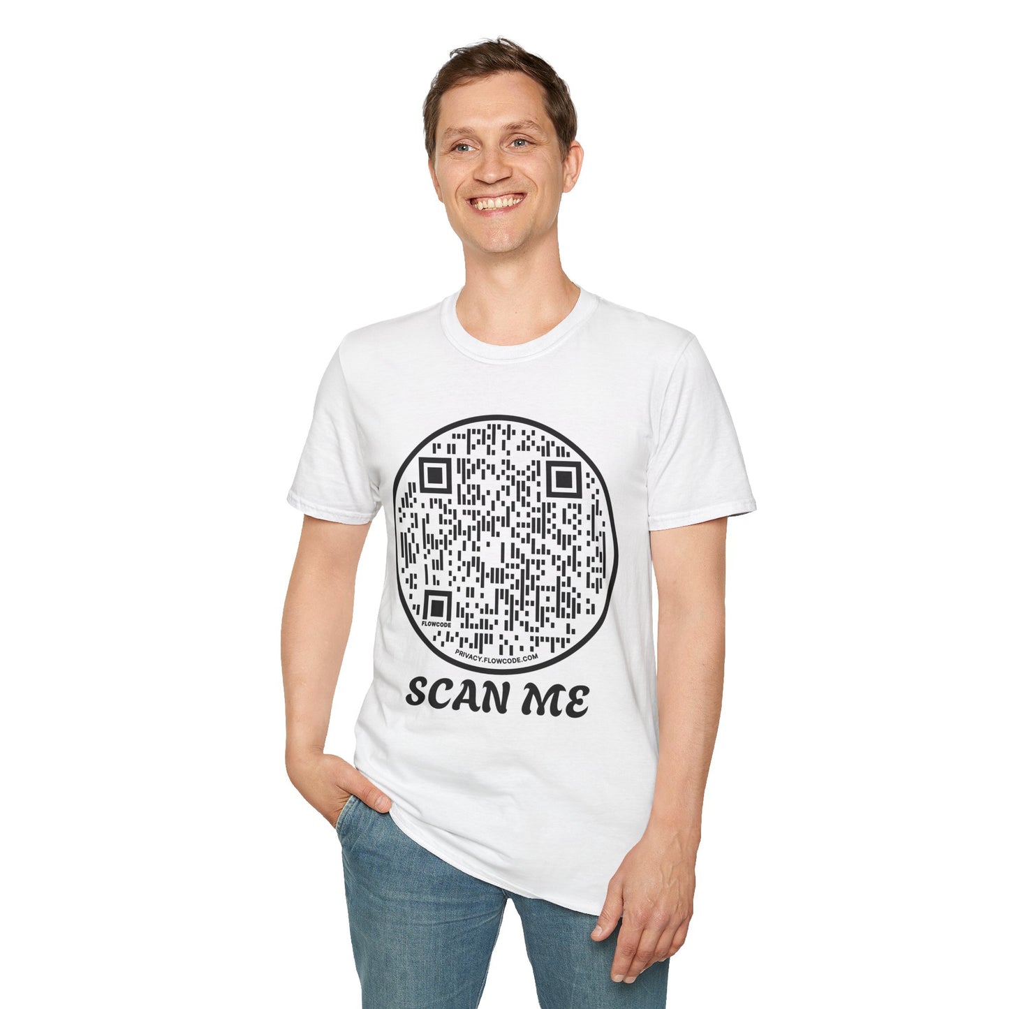 QR Code "Scan Me" T-Shirt — Interactive Novelty Shirt for Events & Gifts