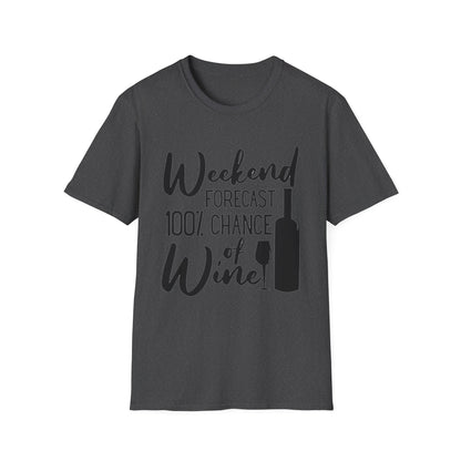 Wine Weekend T-Shirt — "Weekend Forecast 100% Chance of Wine" Graphic Tee