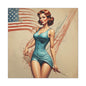 Retro Pin-Up Canvas Wall Art — Vintage American Flag Pinup Matte Stretched 1.25"