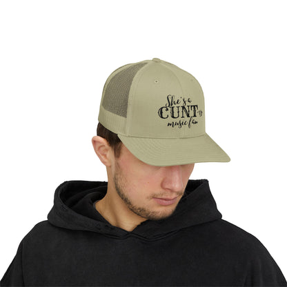 Trucker Cap — "She's a CUNTry Music Fan" Embroidered Mesh Snapback