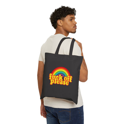Tote Bag — Retro Rainbow "Fuck Off Please" Canvas Tote