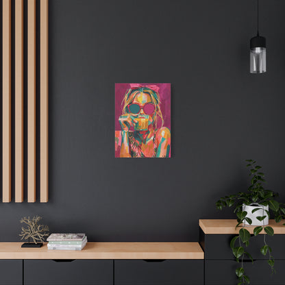 Pop Art Woman Drinking Coffee Canvas - Pink
