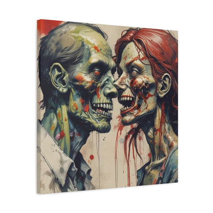 Zombie Couple Matte Canvas Wall Art — Blood-Splattered Horror Portrait