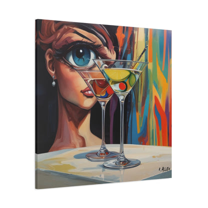Pop Art Martini Canvas Wall Art — Colorful Woman & Cocktails Matte Stretched 1.25"