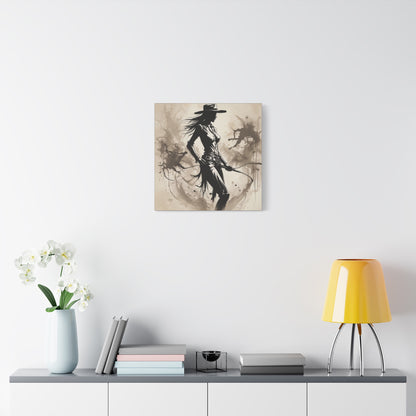 Cowgirl Silhouette Canvas Art – Western Whip Poster on Matte Stretched Canvas