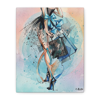 Fashion Illustration Canvas Print — Blue Ribbon Ballet Heels Artwork