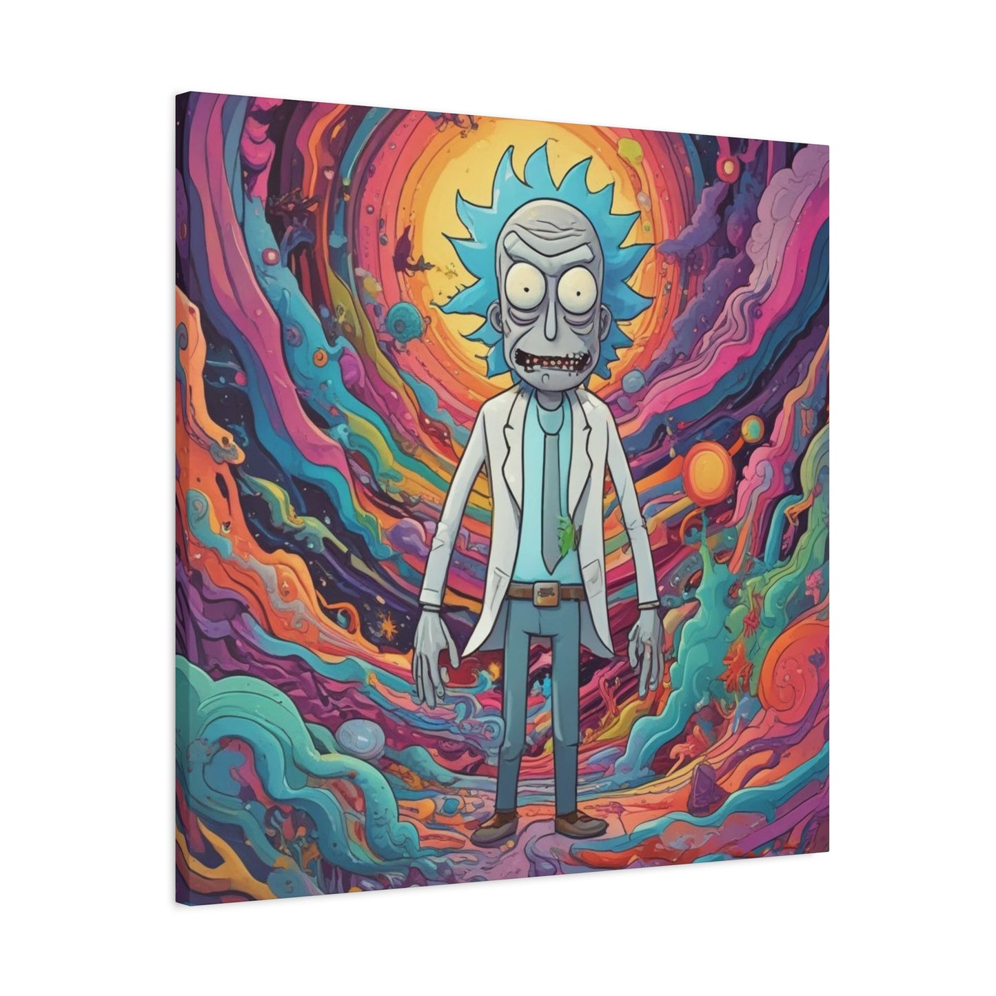 Psychedelic Rick Portal Canvas — Colorful Rick Illustration on Stretched Matte Canvas