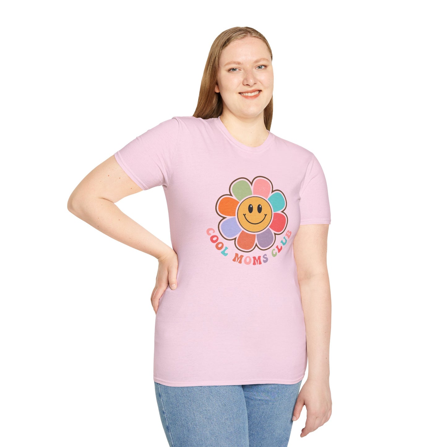 Cool Moms Club T-Shirt — Retro Floral Smiley Tee for Trendy Moms