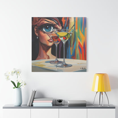 Pop Art Martini Canvas Wall Art — Colorful Woman & Cocktails Matte Stretched 1.25"