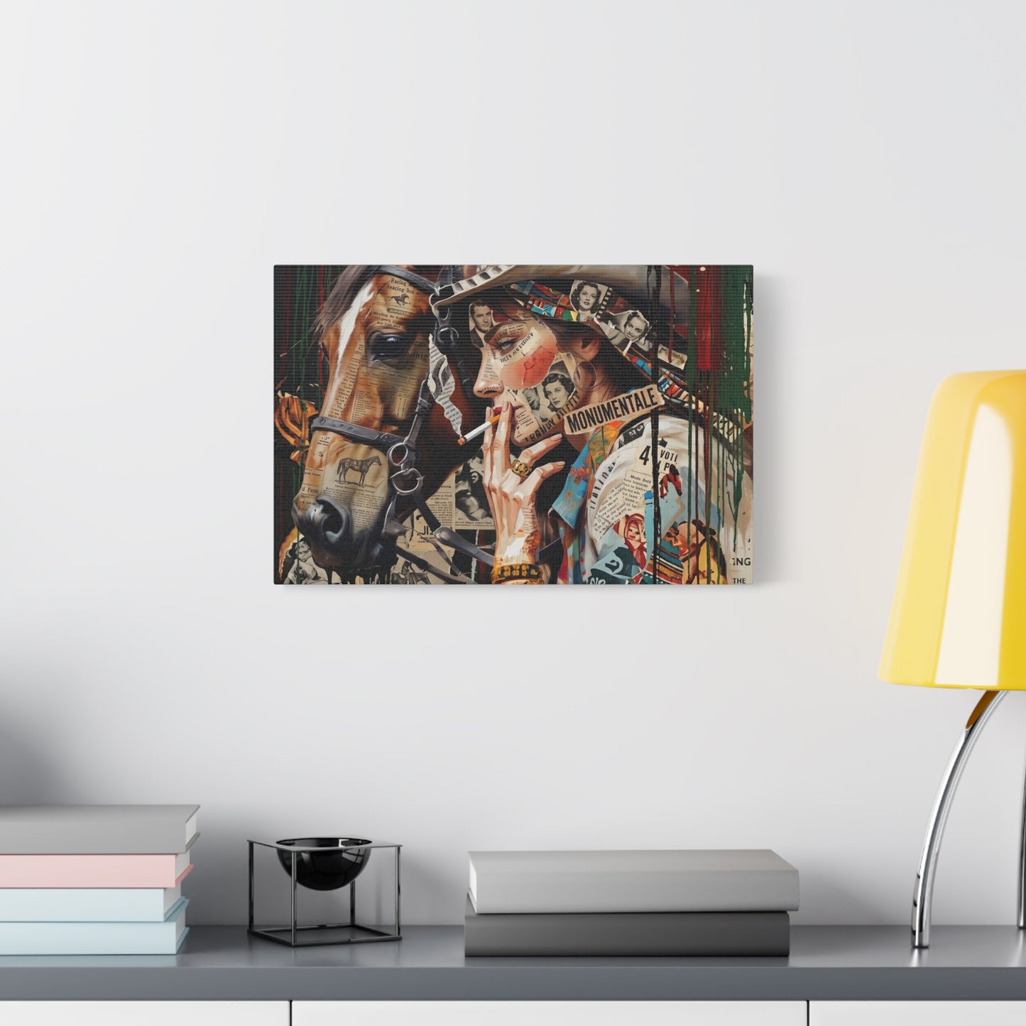 Western Collage Horse & Cowgirl Matte Canvas Wall Art - Stretched 1.25"
