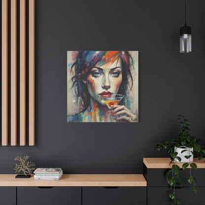 Colorful Femme Portrait Canvas — Martini Woman Stretched Wall Art