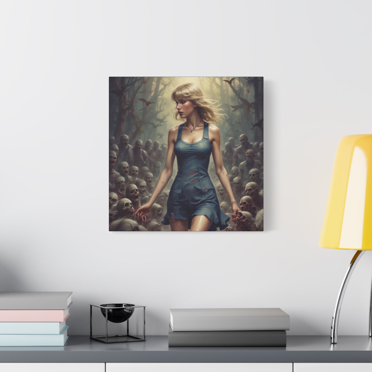 Zombie Swift Horde Canvas Print — Female Survivor Horror Wall Art (Matte Stretched 1.25")