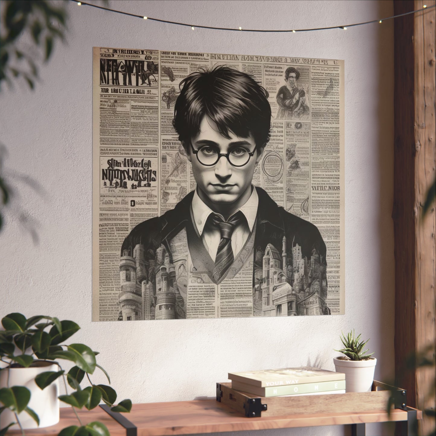 Vintage Newspaper Portrait Poster — Young Wizard Illustration Fine Art Print