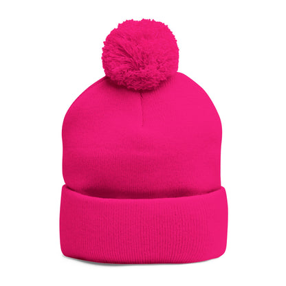 Embroidered 'Fuck Off' Pom-Pom Beanie - Knit Winter Hat