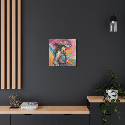 Cowgirl Canvas Wall Art — Vibrant Western Portrait Matte Stretched Canvas