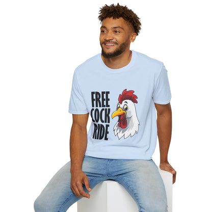Graphic T-Shirt — "Free Cock Ride" Rooster Novelty Tee