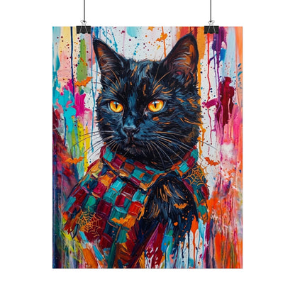 Colorful Cat Poster — Vibrant Black Cat Wall Art (Rolled Poster)