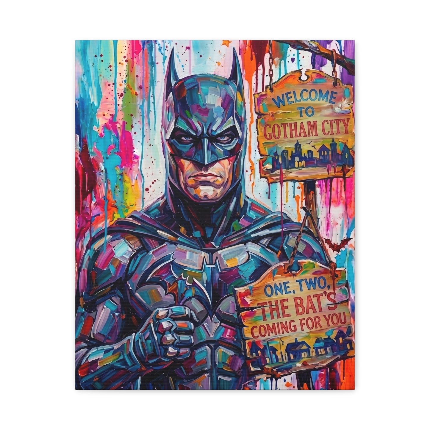 Colorful Gotham City Canvas Art - 'Welcome to Gotham City' Stretched Matte Print