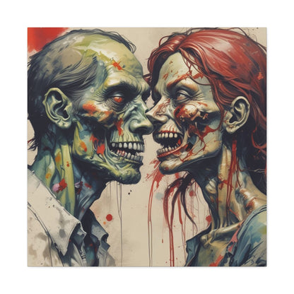 Zombie Couple Matte Canvas Wall Art — Blood-Splattered Horror Portrait