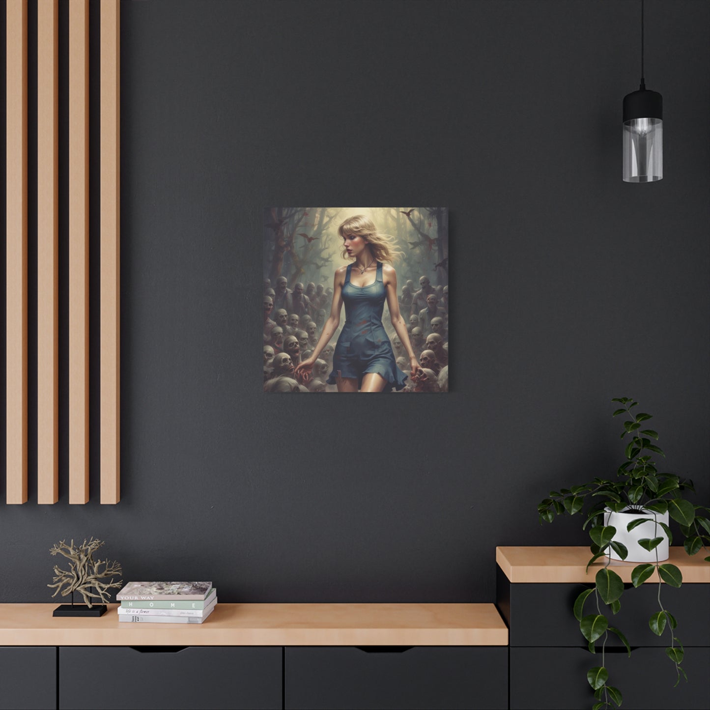 Zombie Swift Horde Canvas Print — Female Survivor Horror Wall Art (Matte Stretched 1.25")