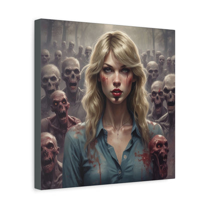 Zombie Swift Matte Canvas Print — Horror Wall Art, Blonde Survivor Surrounded by Undead