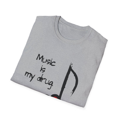 Music Is My Drug T-Shirt – Heart Note Graphic Tee for Musicians & Music Lovers