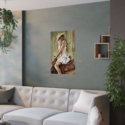 Cowgirl Art Satin Poster — Vintage Western Pinup Print