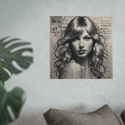 Taylor Inspired Portrait on Vintage Newspaper Background