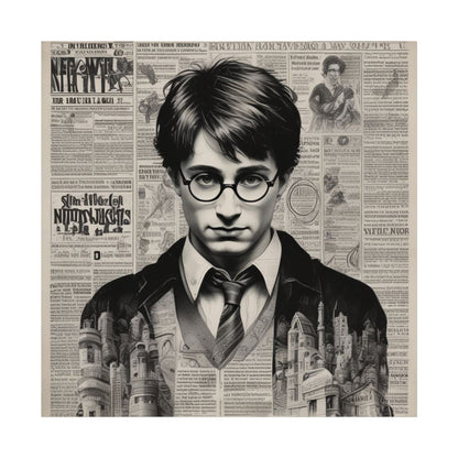 Vintage Newspaper Portrait Poster — Young Wizard Illustration Fine Art Print